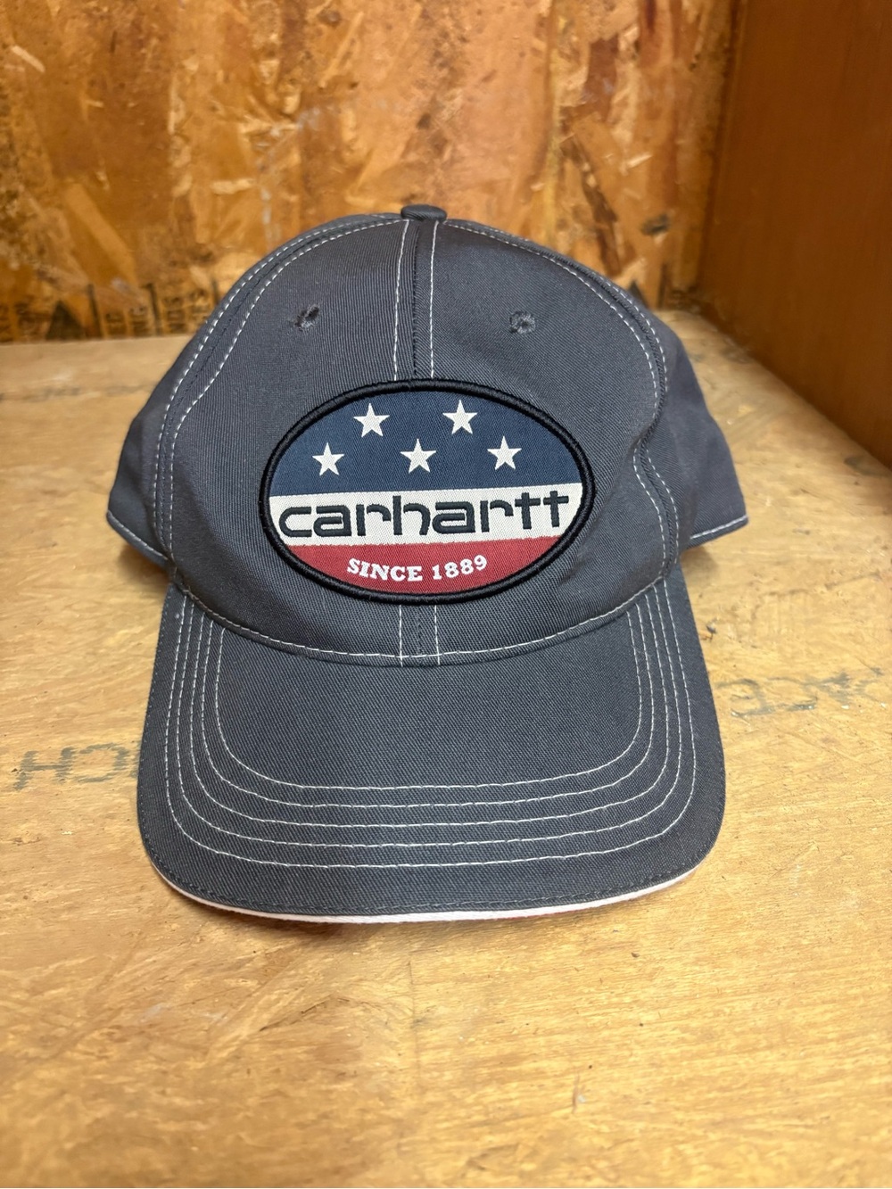 Carhartt Gray Cap with Red, White & Blue Logo Patch